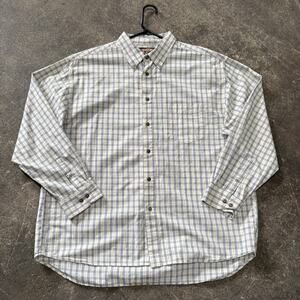 Vintage 90s Reebok Golf Shirt Mens XL White Yellow Plaid Long Sleeve Button Up